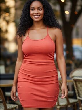 SHEIN Orange Ribbed Bodycon Cami Dress